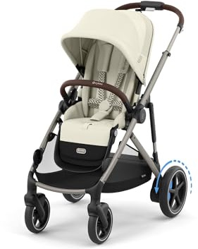 CYBEX Gold Kinderwagen e-GAZELLE S, Ab Geburt bis ca. 4 Jahre, Max. 22 kg (Single-Modus) / 2x 22 kg (Duo-Modus), All-in-1-System mit E-Antrieb und 20+ Konfigurationen, Seashell Beige