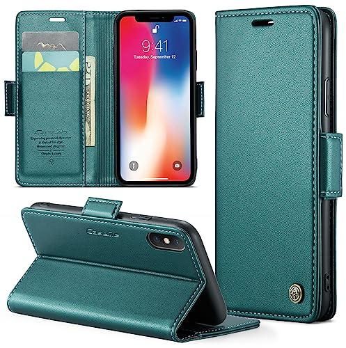 Phernykas Funda para iPhone X & iPhone XS Libro Case, Cierre Magnético Función Soporte Bloqueo RFID Proteccion Flip Wallet Carcasa Móvil para iPhone X & iPhone XS Funda, Verde