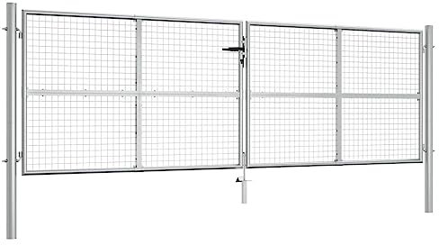 Xichuzi Gartentor, Gartentür, Gartentüren, Gartenzaun Tür, Zauntür, Zauntor, Flügeltore, Garten Türe, Verzinkter Stahl 415 x 175 cm Silbern
