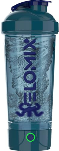 VELOMIX Electric Protein Shaker Bottle - 24 oz | USB-C Rechargeable | Leak Proof Shaker Cups for Protein Shakes | Portable Blender for Shakes and Smoothies (Electric - Blue)