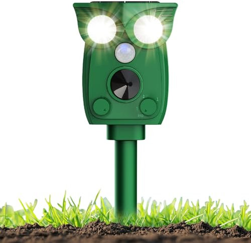 Ultrasonic Cat Deterrent for Garden, Solar Animal Repellent with PIR Motion Sensor and Flashing Light, 4 Modes Dog Deterrent, Marten Deterrent, Waterproof IP64, Effective Against Martens, Cats, Dogs