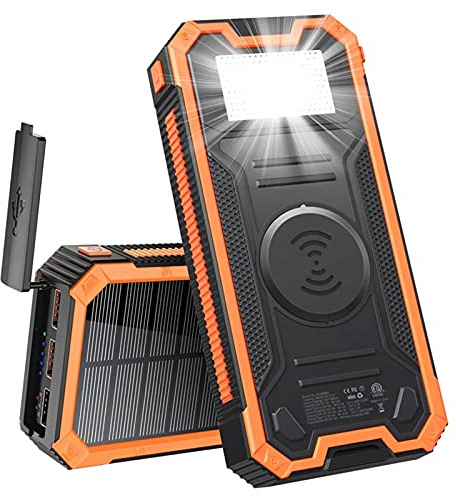 Power Bank Caricabatterie Solare, 30000Mah Portatile Esterno Impermeabile Solare, Batteria di Backup Esterna da Campeggio con Torcia