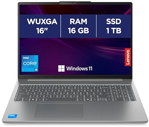 Lenovo IdeaPad Slim 5 16IRH10 - Ordinateur Portable 16'' WUXGA (Intel Core i5-13420H, RAM 16Go, SSD 1To, Intel UHD Graphics, Windows 11 Home) Clavier AZERTY Français - Gris