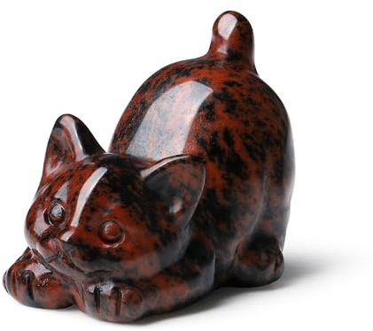 QINJIEJIE Roter Obsidian Katze Deko Figur Kristall | Edelstein Katze, Katzenfigur, rote Kristalle, Wohnung Deko, Geschenk, Meditation
