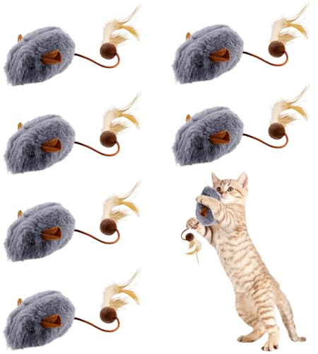 Eclove Katzenspielzeug, 6 Stück Pelz Haustier Spielzeug Mäuse Spielmaus für Katzen Federschwänzen für Katzen Spaß Spielen, Katzenmäuse Spielzeug