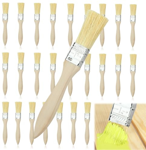 kclkda 25Pack 1 Inch Paint Brushes, Small Paint Brushes, Glue Brush & Varnish Brush for Wood, Disposable Paint Brushes Set for Paint, Stains, Ceilings, Woodwork, Varnishes, Glues and Home DIY (17x2cm)