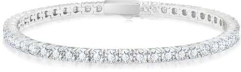 KRKCLIFE Tennis Bracelets for Women Men, 14K White Gold Plated Hypoallergenic Classic Round AAAAA Cubic Zirconia, 3mm Width, Elegant Jewelry Anniversary Birthday Gifts for Women Him Wife Mom 7 Inch