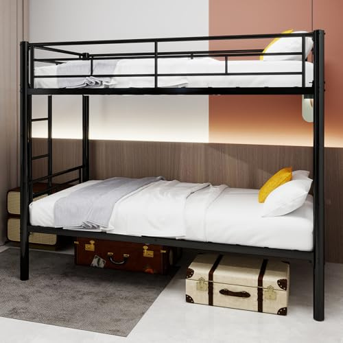 Letto a castello in metallo con scala stabile e ringhiera di sicurezza, struttura salvaspazio in acciaio resistente, trasformabile in due letti singoli, design moderno per camera da letto