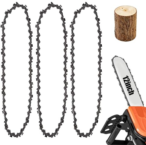 3 Pezzi Catena Motosega 12 Pollici, Ricambi Motosega a Batteria Catena Motosega Elettrico per Motosega a Batteria a Mano, Catene Universale Lavorazione del Legno, Rifinitura