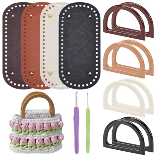 UNICRAFTALE 8 STK Taschenböden Für Häkelarbeiten Mit D Formigen Handtaschengriffen Leder Taschenzubehör Für Personalisierte Umhängetaschen DIY Geschenkprojekte