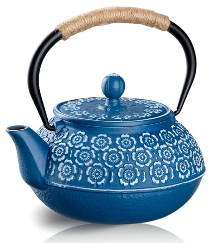 PluieSoleil Traditional Japanese Tetsubin Tea Kettle 900ml, Cast Iron Loose Leaf Teapot with Infuser, Stovetop Heat-Resistant Teapot with Removable Strainer