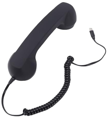 Vikye Retro Typ C Telefonlur, Trådbunden Telefonmottagare med Volymkontroll och HiFi-mikrofon, Ergonomisk Mobiltelefon för Smartphone Videosamtalskonferens (BLACK)