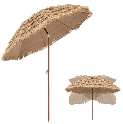 Hawaii Beach Umbrella with Push-Button Tilt, /10ft Waterproof Sunshade, 8 Ribs Outdoor Market Umbrella for UV Protection, Portable and Stylish Design