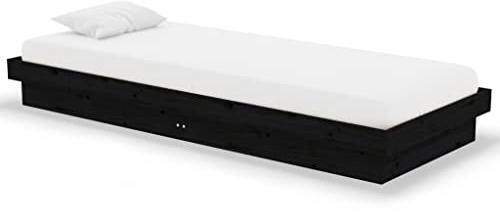zylophax Massivholzbett Schwarz aus Kiefernholz 75 x 190 cm Einzelbett mit Lattenrost, stabiles Bettgestell für Schlafzimmer und Gästezimmer, rustikaler Charme für erholsamen Schlaf