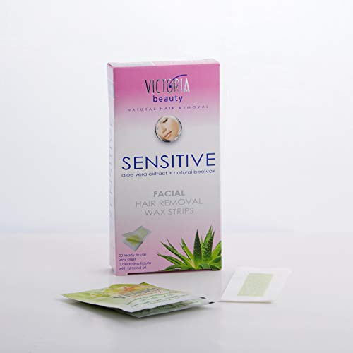 Victoria Beauty - Kaltwachsstreifen, Wachsstreifen Haarentfernung, Wax Strips für Gesicht und Bikini mit Aloe Vera für empfindliche Haut, Wachs Haarentfernung, Enthaarungswachs (1 x 20 Stk.)