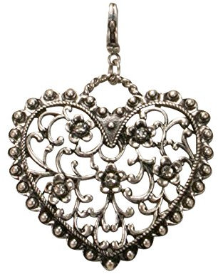Alpenflüstern Trachten-Anhänger Strass-Blüten-Herz für Charivari oder Trachtenkette (antik-silber-farben) AAH093