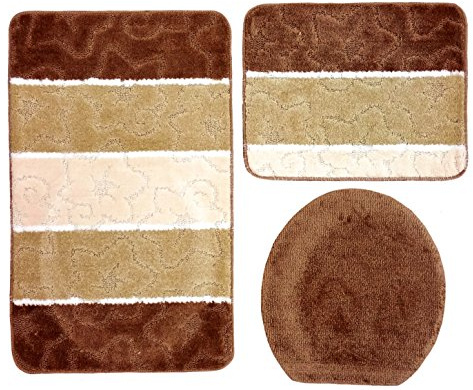 Orion Badgarnitur 3 TLG. Set 50x80 cm Mehrfarbig gestreift, WC Vorleger ohne Ausschnitt für Hänge-WC (braun beige Creme)