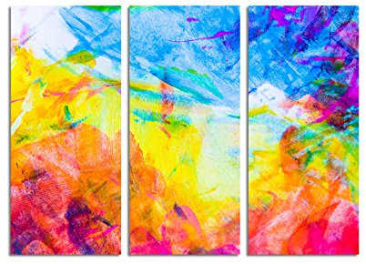 Paul Sinus Art 130x90cm – Keilrahmenbild abstrakt Wasserfarben gemalt bunt 3teiliges Wandbild auf Leinwand und Keilrahmen - Fotobild Kunstdruck Artprint