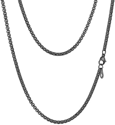 PROSTEEL Cadena Veneciana Negro Collar Hombre Acero Inoxidable Cadenas Eslabones Cuadrados Caja 3mm Ancho Joyas Hombres Mujeres 46cm