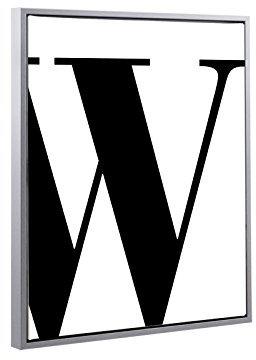 Bildershop-24 Schattenfugenrahmen Lemgo Alu geschliffen (Dekor) mit Keilrahmen Leinwand Bild Druck Motiv: Buchstabe W Schwarz 30x40cm