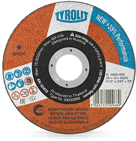 TYROLIT BASIC Super-Thin Cut-Off Wheel for Stainless Steel - 115mm Metal Cutting Discs - Angle Grinder Discs - 115 x 1.0 x 22.23 mm - 25-Pack