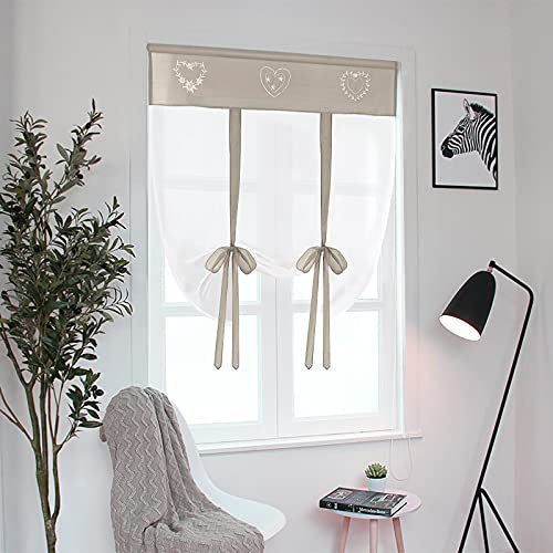 SIMPVALE Cortinas de Cocina, Cortinas de Tul para Ventanas Pequeñas, Tiradas Bordadas, Adecuadas para Cocina, Baño, Dormitorio, Sala de Estar, Balcón, Marrón Claro, Ancho 80 x Alto 100