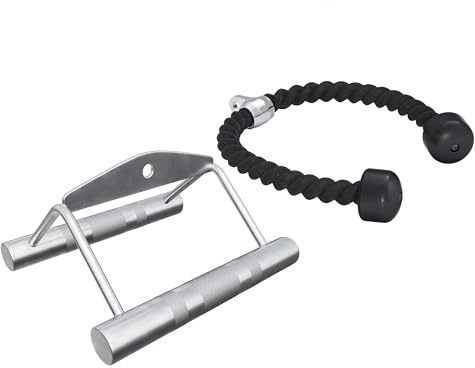GORILLA SPORTS® Cable Attachments - Tricep Rope, Row V Handle, Single/Set, Max Capacity 200kg, Non-Slip, Steel - Multi Gym Accessories, for Lat Pull Down, Cable Machine, Fitness Workout, Home Gym