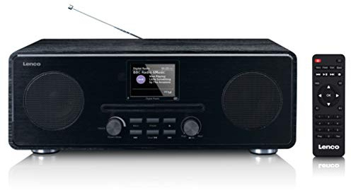 Lenco DAR-061 DAB+ CD-Radio - Bluetooth 5.0 - DAB+ und PLL FM Empfänger - LCD-Bildschirm - Zwei Weckzeiten - 2 x 10 Watt RMS - Equalizer - AUX-In - 3,5mm - schwarz