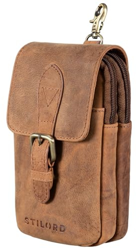 STILORD Harper Handy Gürteltasche Leder Vintage Kleine Handytasche Hüfttasche mit Karabinerhaken und Gürtelschlaufe Tasche für Herren Damen Echtleder Farbe:Torino - braun