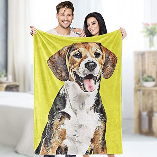 JINFU Personalisierte Geschenk,Fotodecke mit Eigenem Foto Personalisierte Hundedecke - Hunde Katzen Haustier Foto Decke Selbst Gestalten Bedrucken Lassen Kuscheldecke,Baby Hund (200x150cm,Gelb)