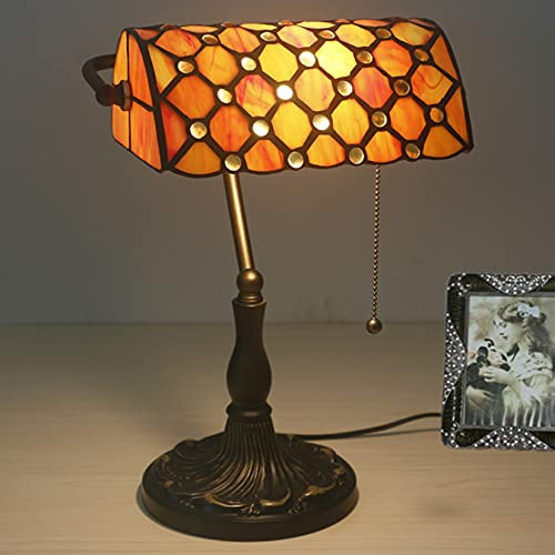 AIBOTY (17 Variation Tiffany Bankiers Tischlampe, Buntglaslampe, Kristallperlen Schreibtischlampe, Studienschlafzimmer Nachts Leselampe,Orange Yellow Glass Bead Shade