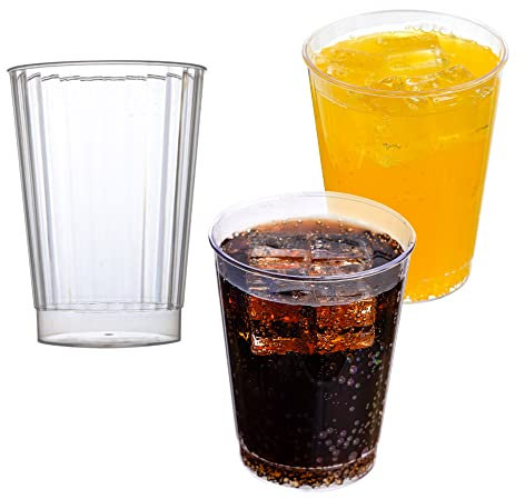 STACKABLES ~ 40 Pack 10oz Clear Fluted Designed Heavy Duty Tumblers ~ Hard Plastic Tumbler ~ Reusable Crystal-Look Cup ~ Party Drinkware Cups for Wedding Thanksgiving & Christmas Parties