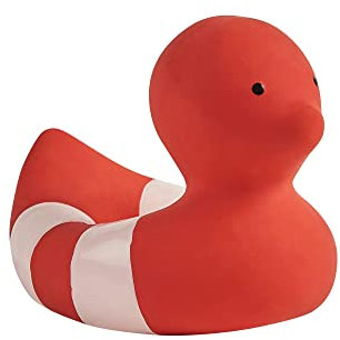 Nattou Badespielzeug & Beißring aus 100 % natürlichem Gummi, Spielzeug für die Badewanne, Vegan, Rot