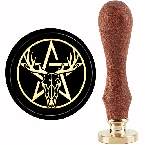 craspire Hirschschädel Wachssiegelstempel Pentagramm Siegellackstempel 30 mm/1.18 Zoll Abnehmbarer Messingkopf Siegelstempel Mit Holzgriff Für Einladungen Karten Geschenkverpackung