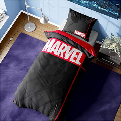 Marvel Kids Bedding Single or Double Duvet Set with Pillow Cases, Reversible (Single), Red/Black