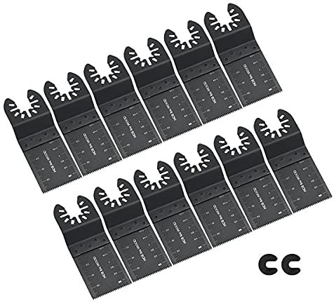 YyDDs 12pcs Oscillating Saw Blades&2pcs C-Shaped Clips,Multitool Blades Universal Oscillating Blades for Wood Plastics Metal, Compatible with Multi Tools Kit