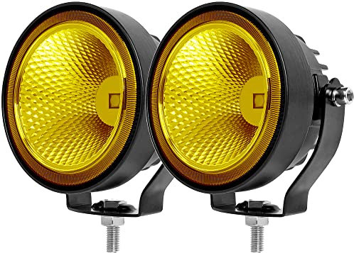 SUFEMOTEC Gelbe Runde Led Nebelscheinwerfer 4 Zoll Bernstein Zusatzscheinwerfer Arbeitslampe für Fahrzeug Motorräder LKW Auto SUV ATV Boot Pickup Traktor 12V 24V Flutlicht 4x4 Off Road