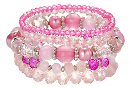 FULU AUTUMN Damen Kristall Perlen Armband Mehrschichtiges Steine Armband Boho Modeschmuck Beste Freundin Geschenke