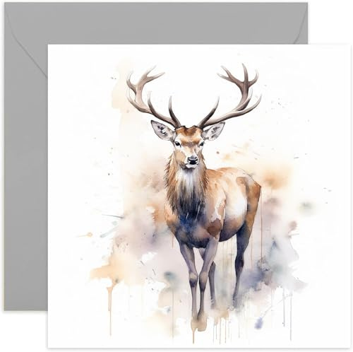 Old English Co. Grußkarte zum Geburtstag, Aquarell, Hirsch, Hirsch, niedliche Geburtstagskarte für Mama, Oma, Sie – Wildtier-Kunstkarte zum Denken an Sie, Dankeschön | innen blanko Umschlag
