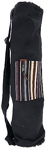 GURU SHOP Boho Yogamatten-Tasche, Yogatasche aus Nepal - Schwarz, Unisex - Erwachsene, Baumwolle, 70x24x14 cm