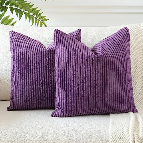 JOTOM 2er Set Cord Kissenbezüge Kissenhülle Dekorative Zierkissen Sofakissen Couchkissen Dekokissen Kissenbezug Deko Kissenhülle für Sofa Wohnzimmer 50x50cm Lila