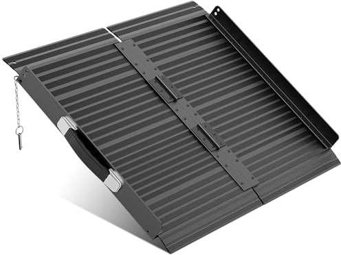 WHALEMOTOR Black Portable Wheelchair Ramp, 2FT No-sew Non-Slip Aluminum Wheelchair Ramp, Folding Portable Wheelchair Ramps for Home, Weight Capacity Up to 800 LBS, Loading Dock Plates