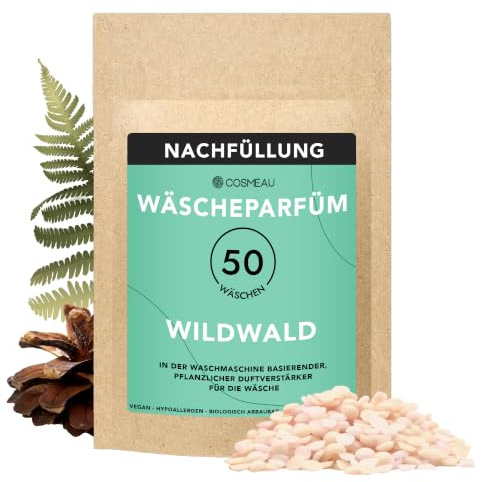 Cosmeau Wäscheparfüm Perlen Wildwald Nachfüllpackung - Nachhaltige Duftperlen für Waschmaschine - Bis zu 50 Waschladungen und 24 Wochen Frische - Plästik Frei, Vegan & Zero Waste