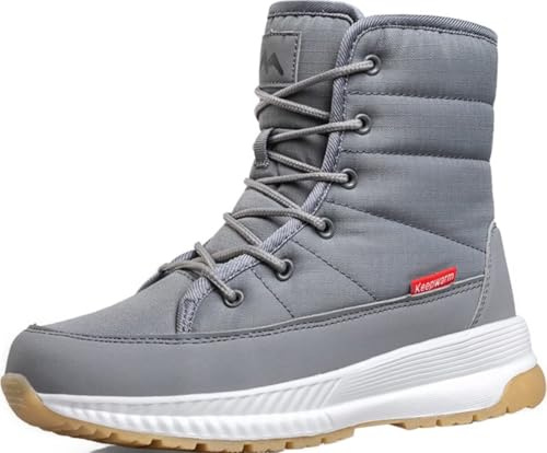 GILKUO Botas de Nieve Mujer Descanso Impermeable Zapatos Invierno Zapatillas Forradas Calientes Pelo‌ Térmicas Cómodas Cordones Gris Talla 40
