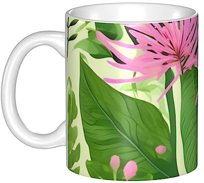 STejar Tazza da tè in ceramica con fiori rosa, tazza da tè da uomo e donna, per ufficio e casa, con manico, tazza da campeggio, 325 ml