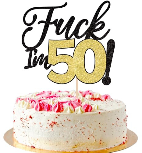 Xsstarmi 1 Pack 50th Birthday Cake Topper Funny Black Gold Glitter 50 & Fabulous Fifty Birthday Cake Pick for Cheers to 50 Years Old Birthday Anniversary Party Cake Decorations