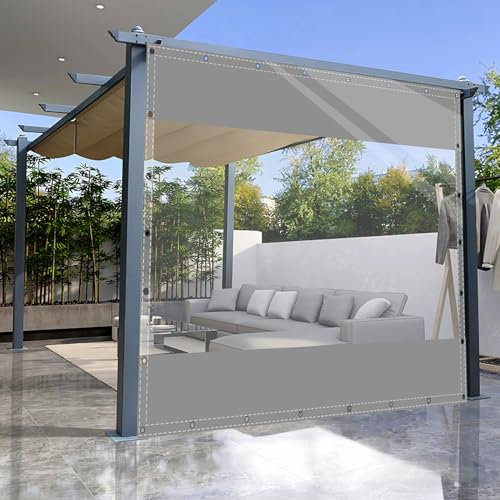 SDLLG Lona Transparente de jardín con Ojales, PVC, Resistente al Viento, 0,5 mm, Impermeable, para Exteriores, Garaje, terraza, jardín, balcón, 2 x 2,6 m (Alto x Largo) Gris