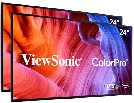 ViewSonic VP2468A_H2 24-Inch Premium Dual Pack Head-Only IPS 1080p Monitor with Advanced Ergonomics, ColorPro 100% sRGB REC 709, 14-bit 3D LUT, Eye Care, and 65W USB C for Home and Office