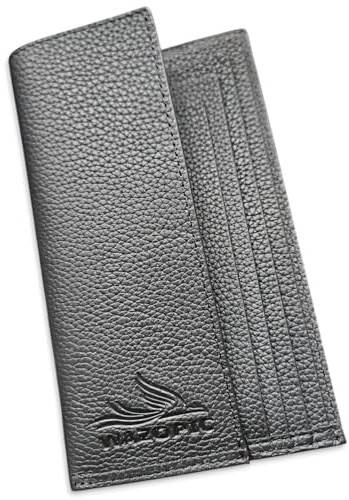 Wazopic Portefeuille Serveur Serveuse en Véritable Cuir de Buffle Premium, 5 Compartiments, Porte-Billets Professionnel pour Restaurant, Bar et Brasserie – Noir