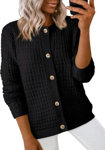 Dokotoo Chunky Cardigan Winter Sweaters for Women Christmas Long Sleeve Fall Outfits 2025 Open Front Button Down Jacket Fall Fashion Must Haves,Color Black Medium